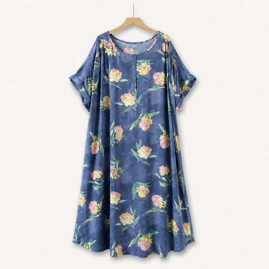 Robe midi décontractée à fleurs - Bleu - 5XL - image 0
