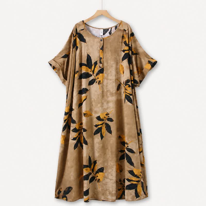 Robe midi décontractée à imprimé feuilles - Kaki - 5XL - image 0