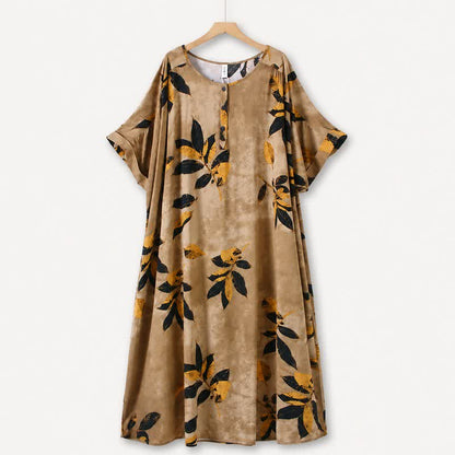 Robe midi décontractée à imprimé feuilles - Kaki - 5XL - image 0