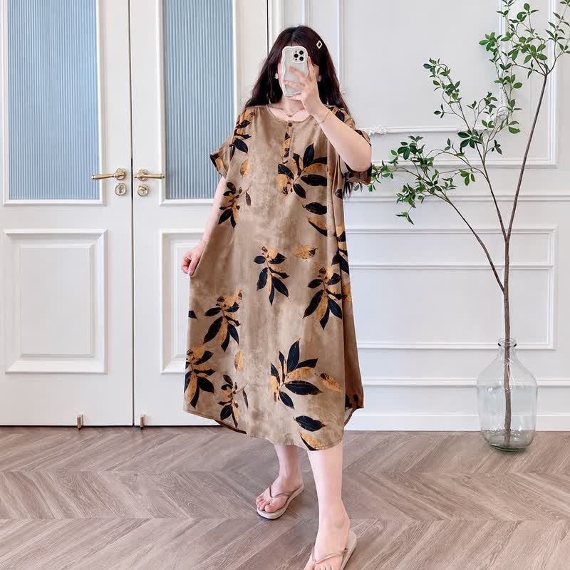 Robe midi décontractée à imprimé feuilles - image 1