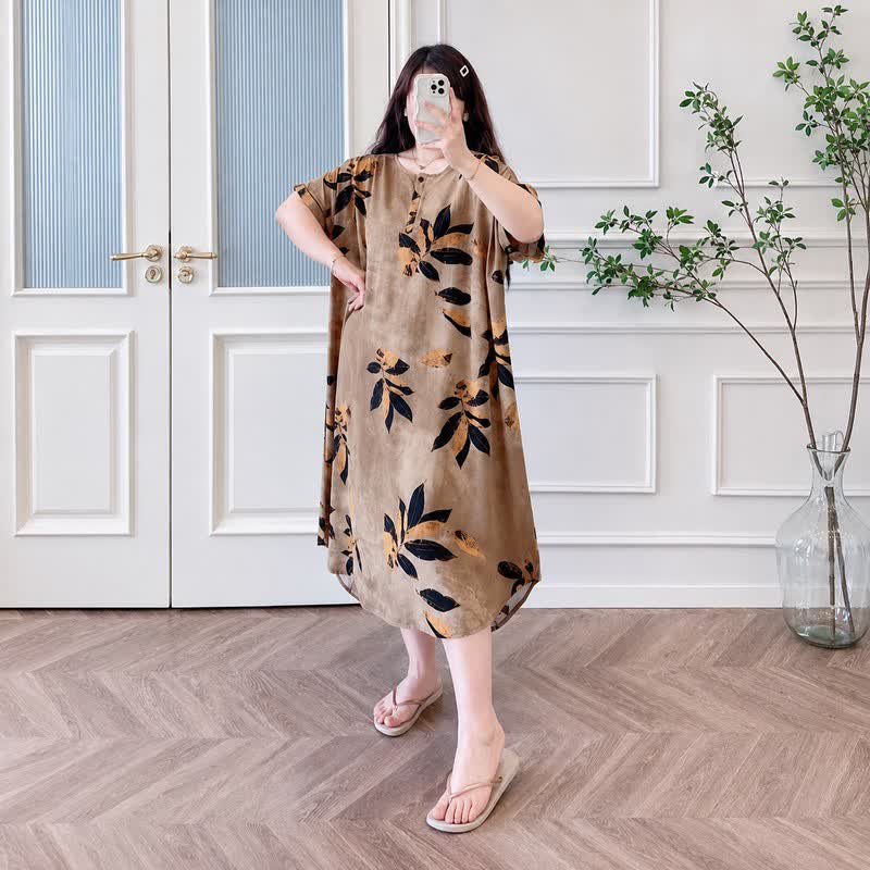 Robe midi décontractée à imprimé feuilles - image 2