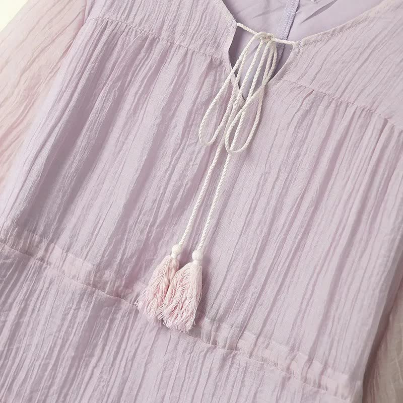 Robe midi froissée à volants et pompons - image 1