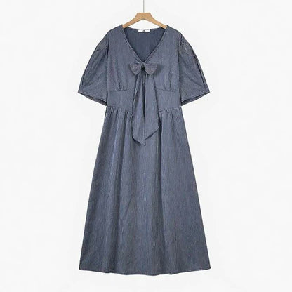 Robe midi décontractée à nœud papillon - Bleu - 6XL - image 0
