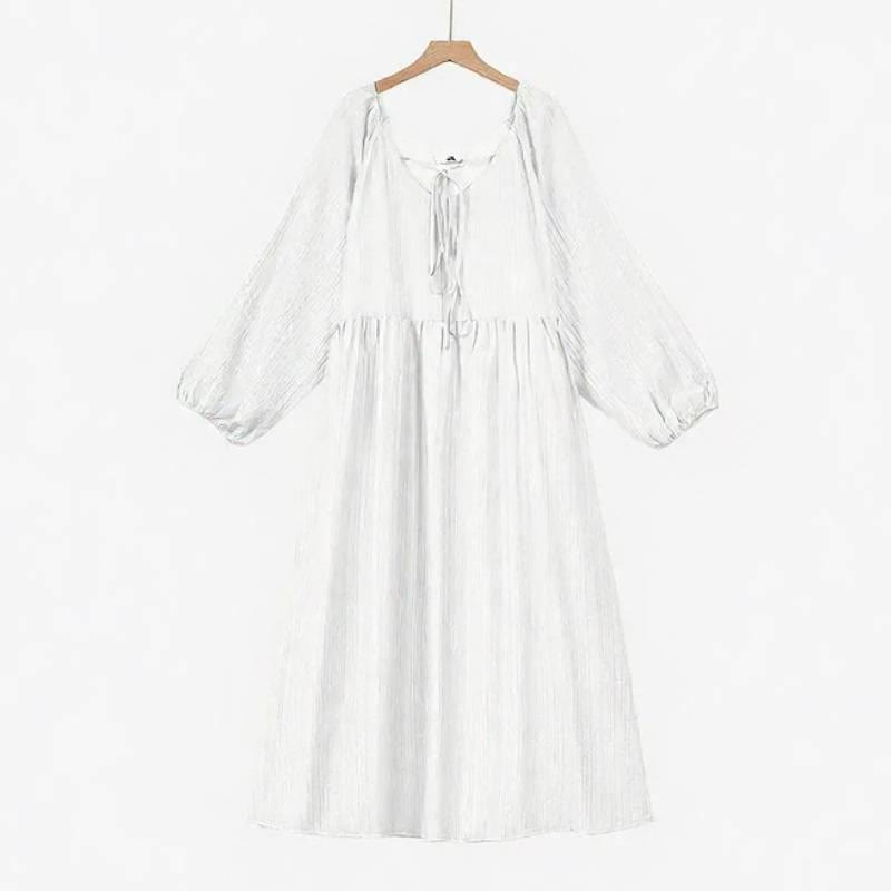 Robe maxi fluide en Tencel à col noué - Blanc - 6XL - image 1