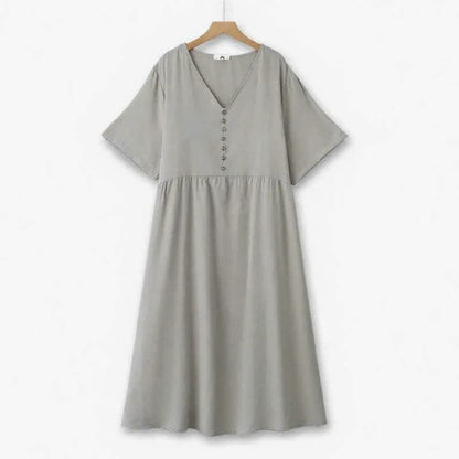 Robe midi fluide à col en V et boutons - Gris - 6XL - image 0