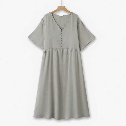 Robe midi fluide à col en V et boutons - Gris - 6XL - image 0