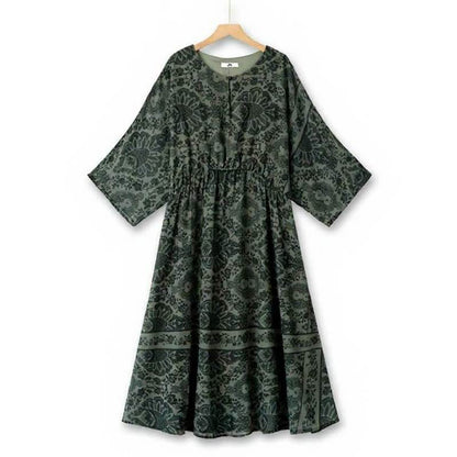 Robe midi vintage à fleurs - Vert - 6XL - image 0