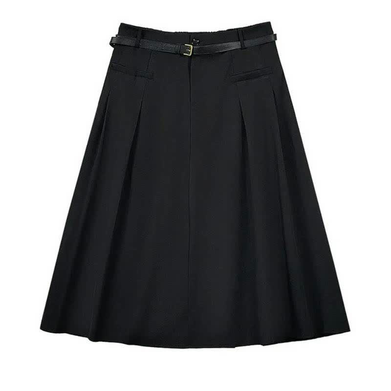 Jupe midi plissée élégante avec ceinture - Noir - 7XL - image 0