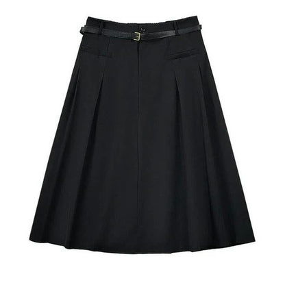 Jupe midi plissée élégante avec ceinture - Noir - 7XL - image 0