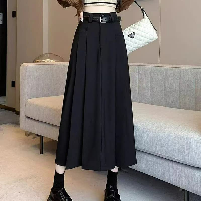 Jupe midi plissée élégante avec ceinture - image 1