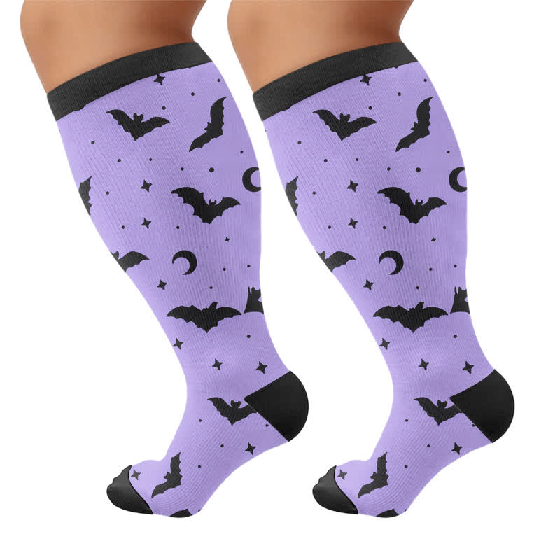 Chaussettes de compression grandes tailles à motif citrouille, chat et fantôme - Violet clair - 4XL - image 9
