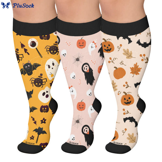 Chaussettes de compression grandes tailles à motifs fantômes, chauves-souris et araignées - image 0