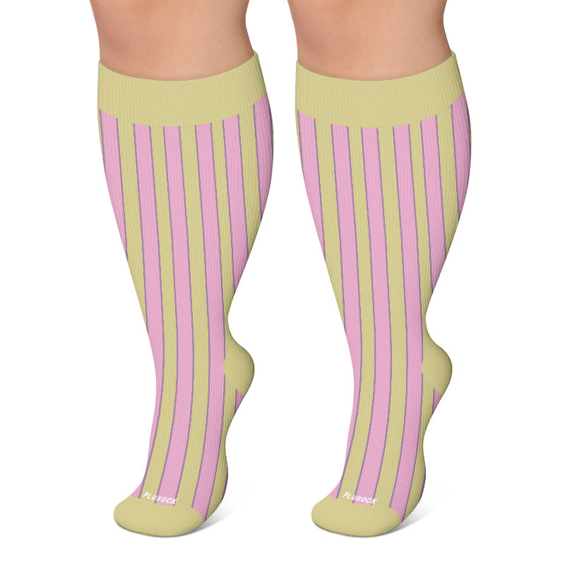 Chaussettes de compression à rayures roses grandes tailles - Rose - 4XL - image 4