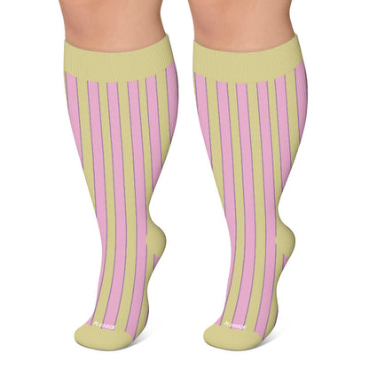 Chaussettes de compression à rayures roses grandes tailles - Rose - 4XL - image 4