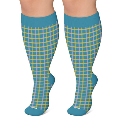 Chaussettes de compression à rayures roses grandes tailles - Bleu - 4XL - image 6