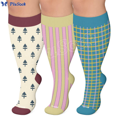 Chaussettes de compression à rayures roses grandes tailles - image 0