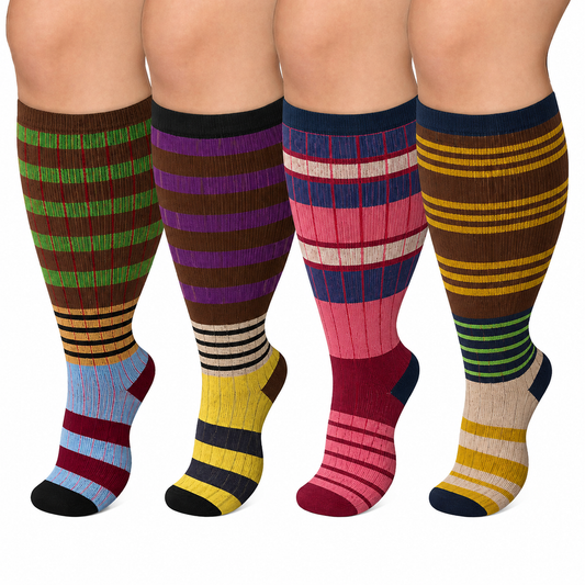 Chaussettes de compression à rayures colorées grandes tailles - image 0
