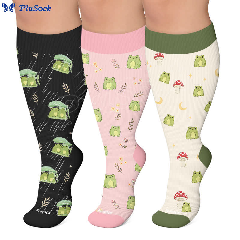 Chaussettes de compression grande taille en forme de grenouille champignon - image 0