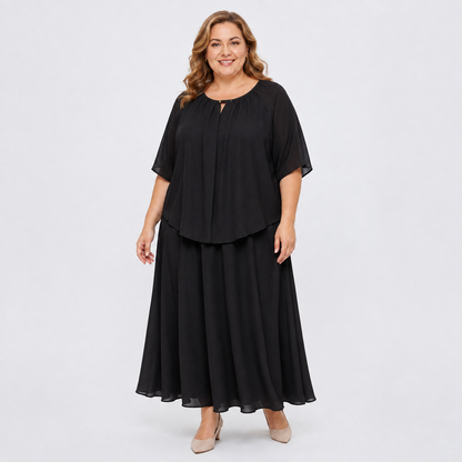 Ensemble jupe et haut ample en coton et lin uni grande taille avec poches - image 2