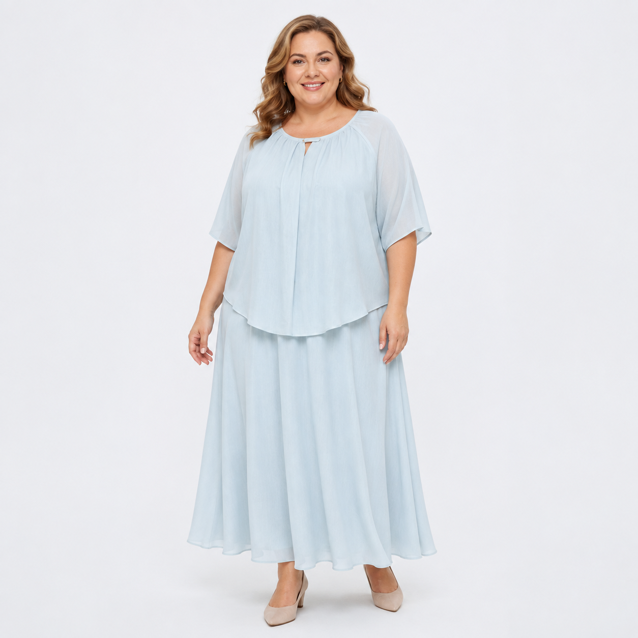 Ensemble jupe et haut ample en coton et lin uni grande taille avec poches - image 1