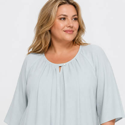 Ensemble jupe et haut ample en coton et lin uni grande taille avec poches - image 3
