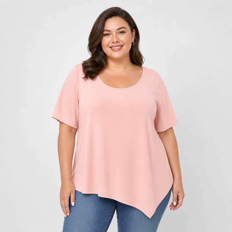 Blouse en coton à ourlet asymétrique grande taille - image 5