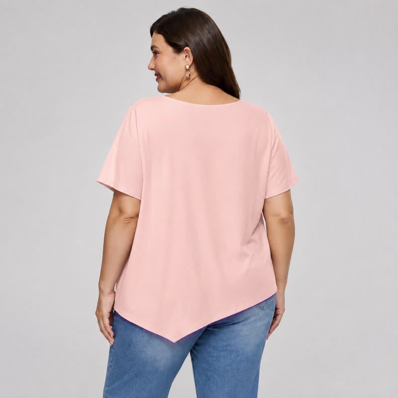 Blouse en coton à ourlet asymétrique grande taille - image 6