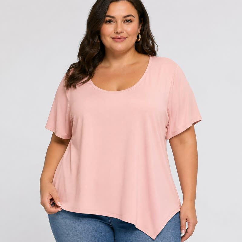 Blouse en coton à ourlet asymétrique grande taille - image 7