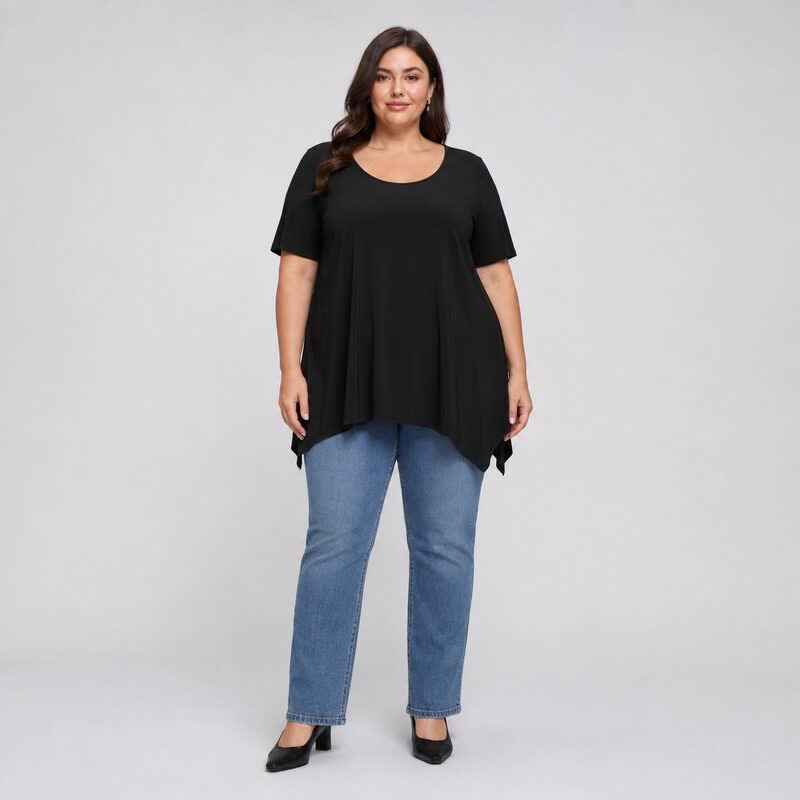 Blouse en coton à ourlet asymétrique grande taille - image 4