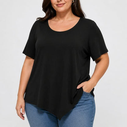 Blouse en coton à ourlet asymétrique grande taille - image 3