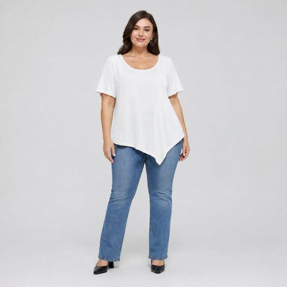 Blouse en coton à ourlet asymétrique grande taille - image 12