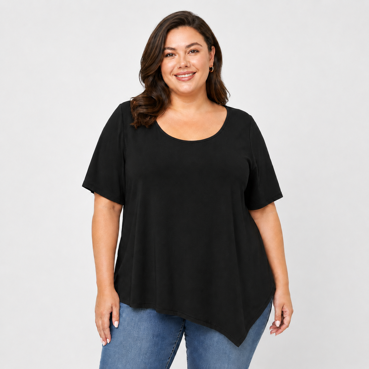 Blouse en coton à ourlet asymétrique grande taille - image 1