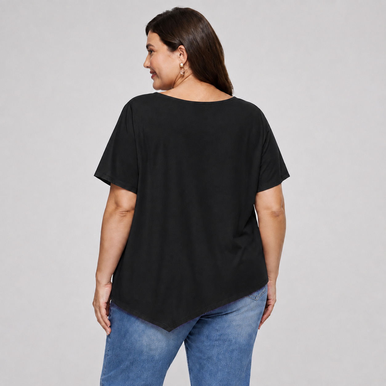 Blouse en coton à ourlet asymétrique grande taille - image 2