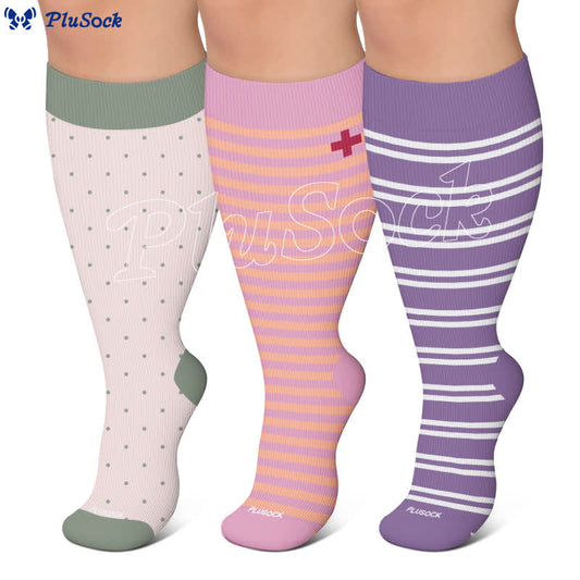 Chaussettes de compression à rayures à pois grandes tailles - image 0