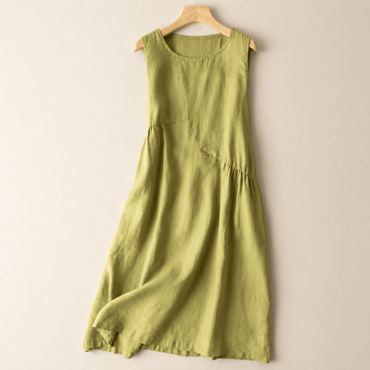 Robe midi à poches en coton et lin - Vert - 2XL - image 0
