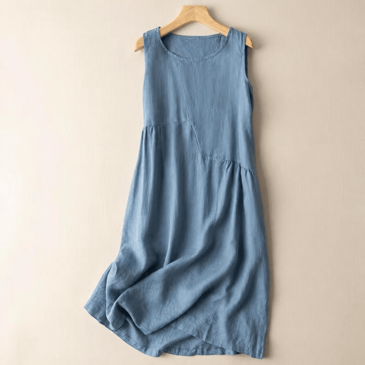 Robe midi à poches en coton et lin - Bleu - 2XL - image 1