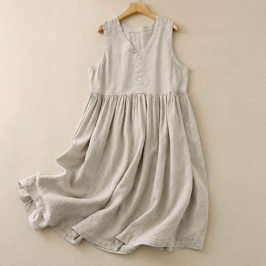 Robe midi texturée à boutons sur le devant - Beige - XXL - image 0