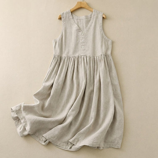 Robe midi texturée à boutons sur le devant - Beige - XXL - image 0