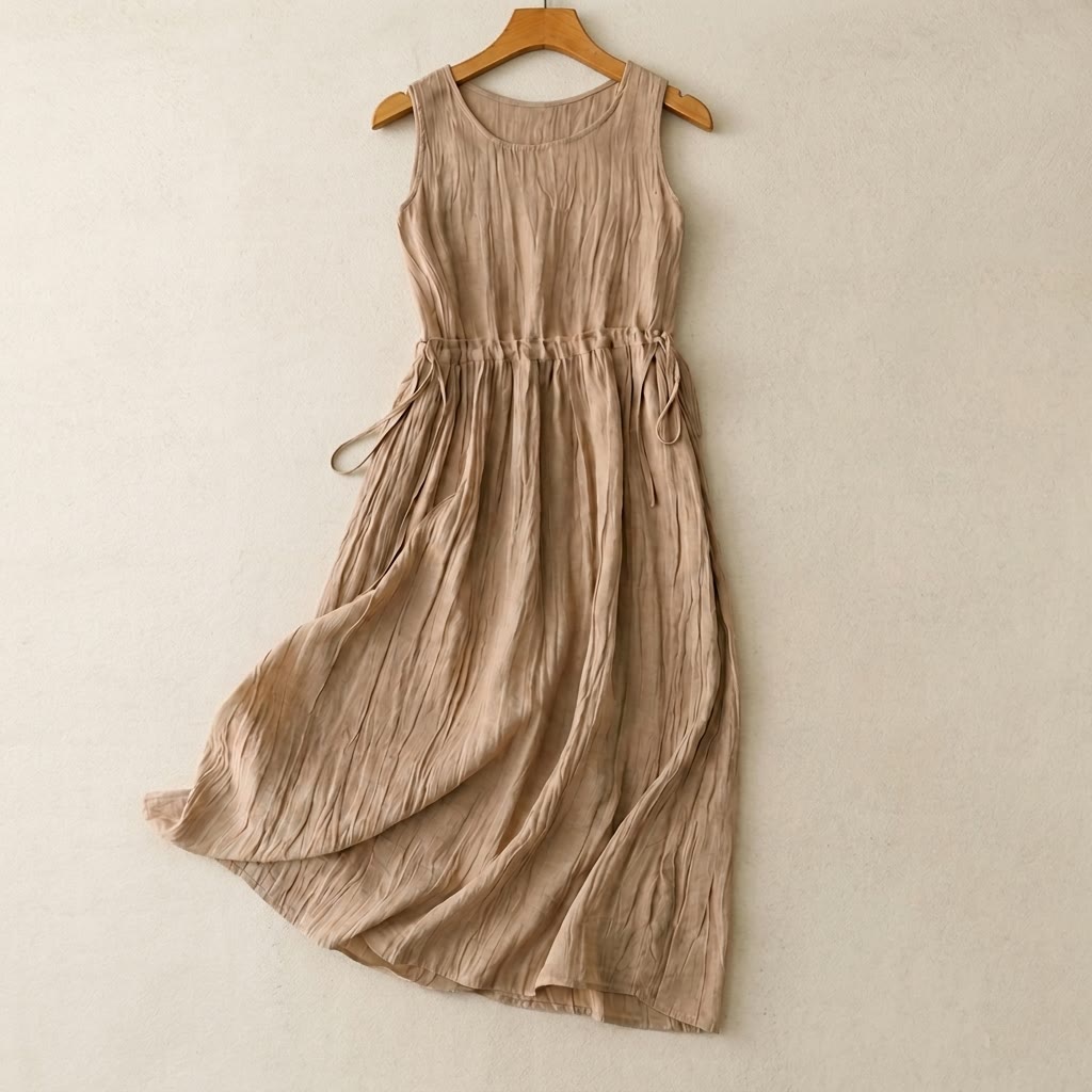 Robe midi à cordon en ramie lyocell - Kaki - 2XL - image 5