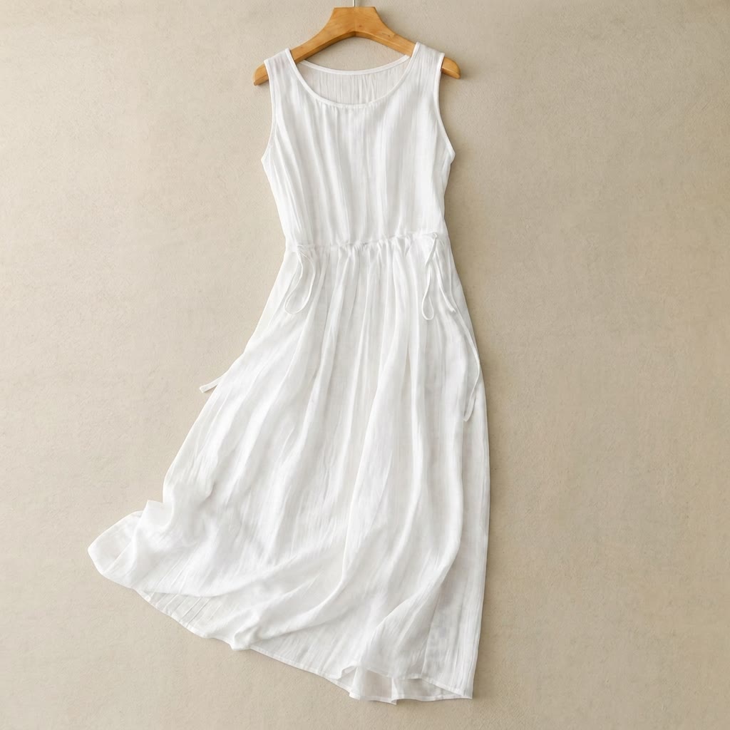 Robe midi à cordon en ramie lyocell - Blanc - 2XL - image 0