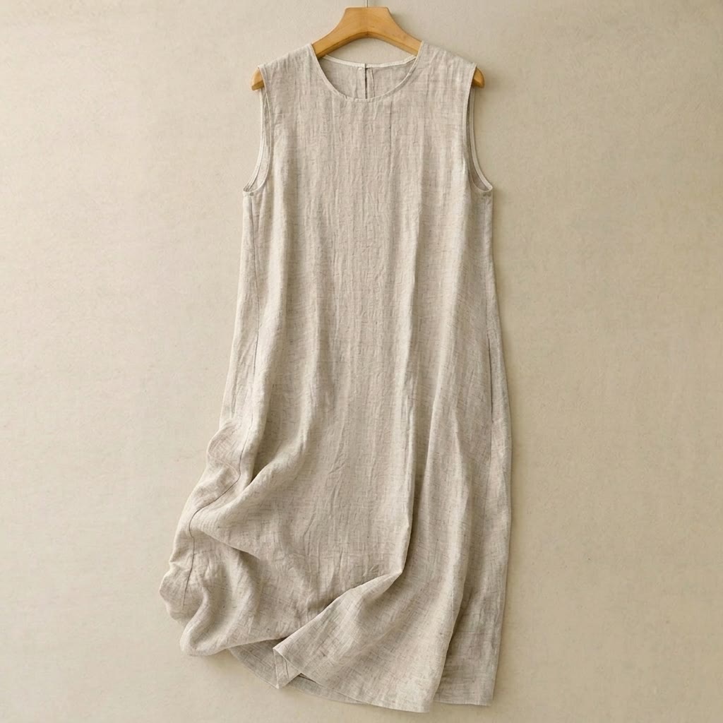 Robe maxi décontractée en coton et lin - Abricot - 2XL - image 0