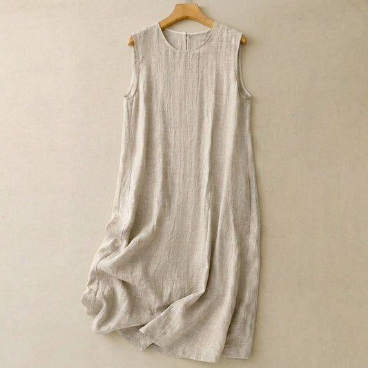 Robe maxi décontractée en coton et lin - Abricot - 2XL - image 0