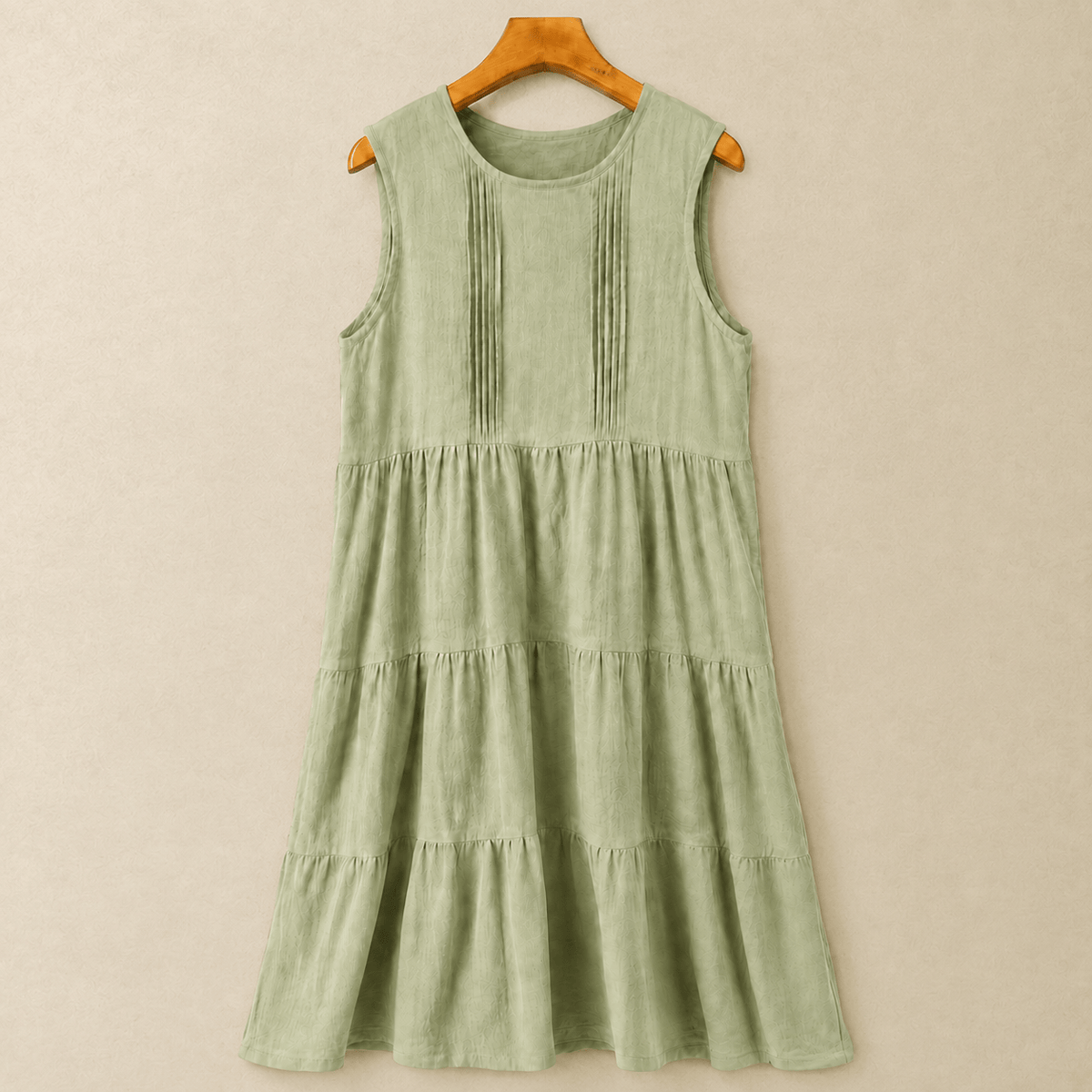 Robe midi sans manches à volants en coton - Vert - XL - image 1