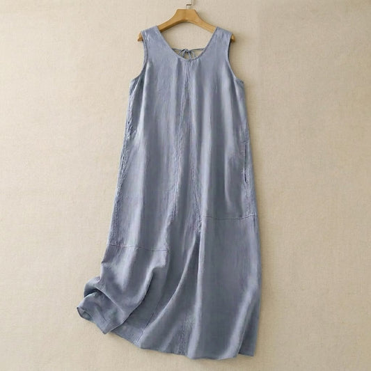 Robe maxi légère en coton à poches - Bleu - 2XL - image 0