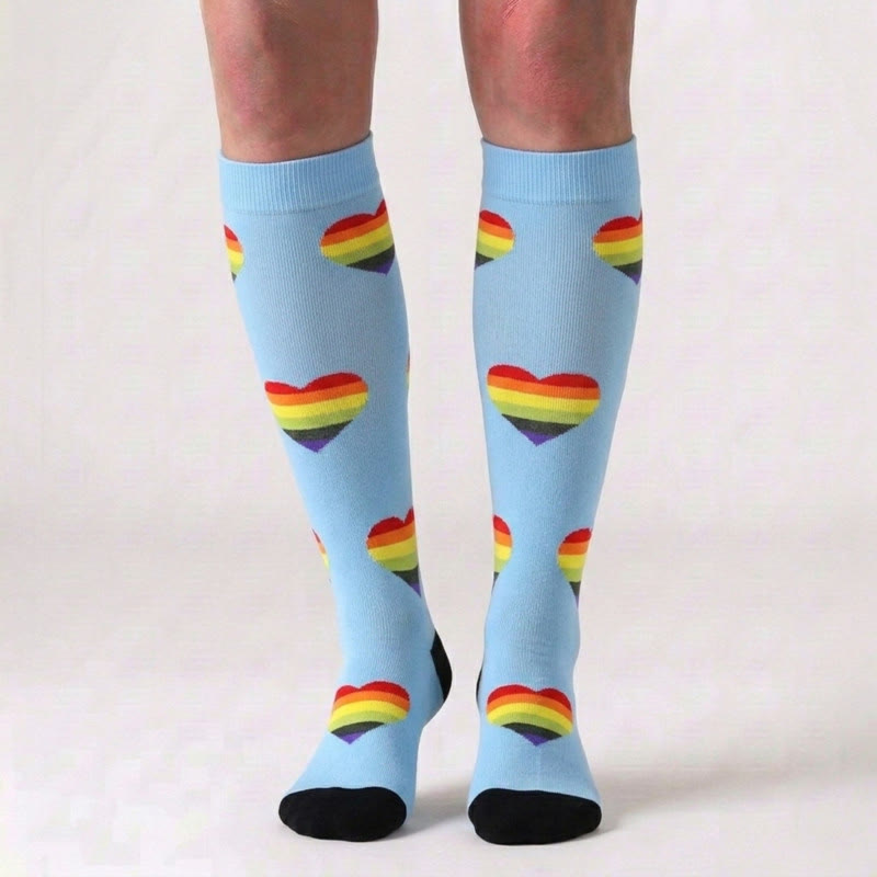 Chaussettes de compression cœur arc-en-ciel (3 paires) - image 1