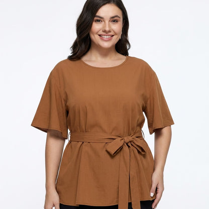 Ensemble haut décontracté ceinturé et pantalon à jambes larges et poches - image 5