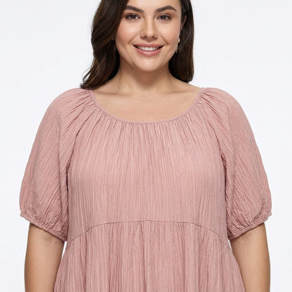 Robe mi-longue empire rose texturée grande taille - image 3