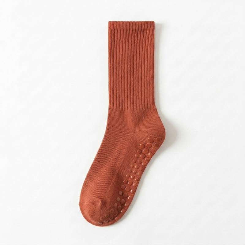 Chaussettes de yoga en mélange de coton côtelé doux (4 paires) - Rouge + Gris clair + Bleu + Rose - 40(US2-7) - image 10