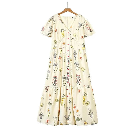 Robe maxi boutonnée sur le devant à motif botanique - Abricot - 6XL - image 0