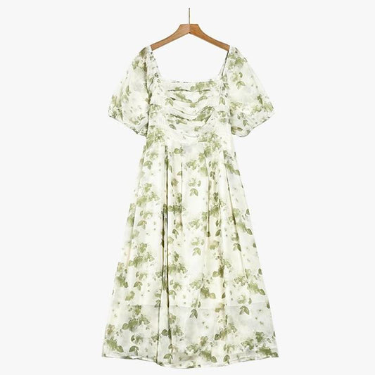 Robe midi à col carré à motif botanique - Vert - 7XL - image 0